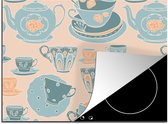 KitchenYeah® Inductie beschermer 77x59 cm - Patronen - Vintage - Kopje - Thee - Kookplaataccessoires - Afdekplaat voor kookplaat - Inductiebeschermer - Inductiemat - Inductieplaat mat