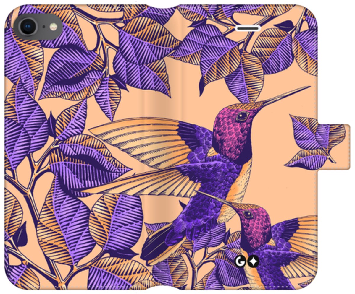 Telefoonhoesje geschikt voor Apple iPhone 8 - Portemonneehoesje - met pasjeshouder en magneetsluiting - Natuurcollectie - Hummingbird Memories - Oranje