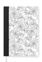 Notitieboek - Schrijfboek - Bloemen - Zwart - Wit - Design - Flora - Notitieboekje klein - A5 formaat - Schrijfblok