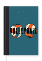 Notitieboek - Schrijfboek - Volleybal illustratie met quote ''volleyball'' op donkere achtergrond - Notitieboekje klein - A5 formaat - Schrijfblok