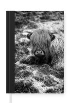 Notitieboek - Schrijfboek - Rustende Schotse hooglander - zwart wit - Notitieboekje klein - A5 formaat - Schrijfblok