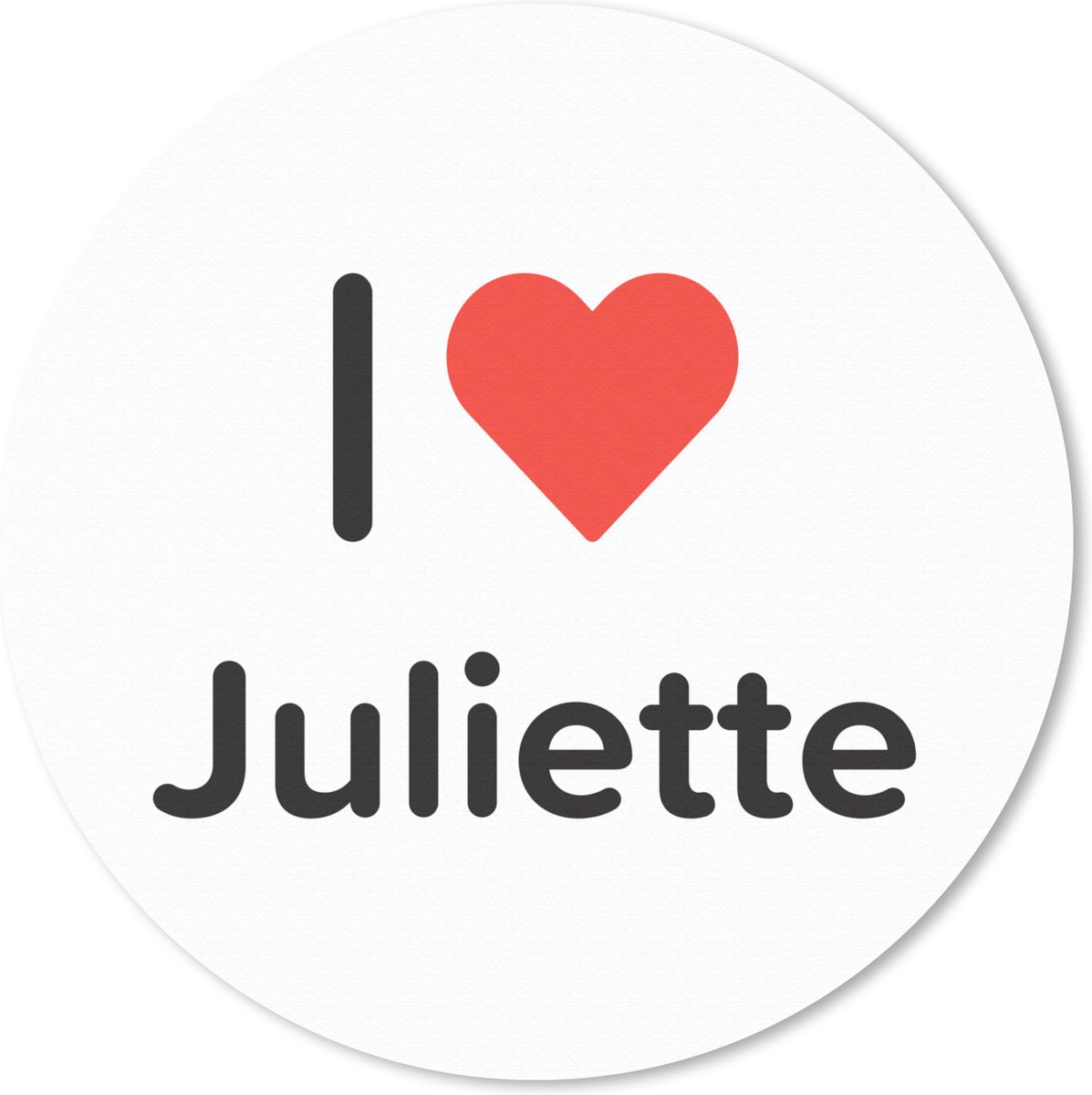 Muismat rond 50x50 cm - Mousepad I love - Juliette - Meisje - Ronde muismatten