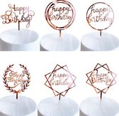 Happy Birthday TaartTopper Rose Goud TaartDecoratie Cake Topper Taart Topper Decoratie Verjaardag Versiering – 6 Stuks