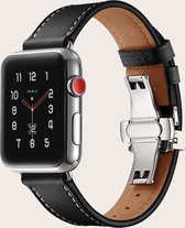 Innerlight® Lederen bandje geschikt voor Apple Watch - Zwart - 38/40/41 mm - Luxe Vlindersluiting - Apple Watch Series 1/2/3/4/5/6/7/8/9/SE