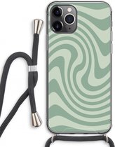 Case Company® - Hoesje met koord geschikt voor iPhone 11 Pro Max hoesje met Koord - Swirl Groen - Telefoonhoesje met Zwart Koord - Extra Bescherming aan alle Kanten en Over de Schermrand