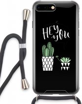 Case Company® - Hoesje met koord geschikt voor iPhone 8 Plus hoesje met Koord - Hey you cactus - Telefoonhoesje met Zwart Koord - Extra Bescherming aan alle Kanten en Over de Schermrand