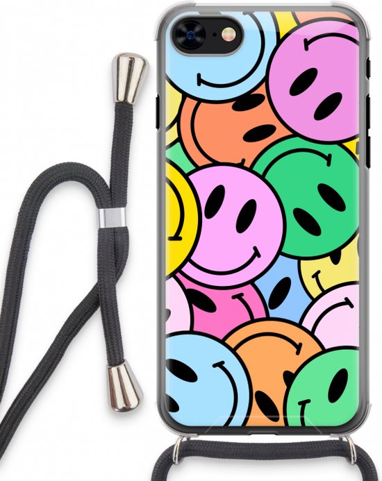 Case Company® - Hoesje met koord geschikt voor iPhone 7 hoesje met Koord - Smiley N°1 - Telefoonhoesje met Zwart Koord - Extra Bescherming aan alle Kanten en Over de Schermrand