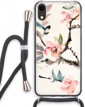 Case Company® - Hoesje met koord geschikt voor iPhone XR hoesje met Koord - Japanse bloemen - Telefoonhoesje met Zwart Koord - Extra Bescherming aan alle Kanten en Over de Schermrand