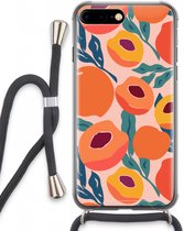 Case Company® - Hoesje met koord geschikt voor iPhone 7 PLUS hoesje met Koord - Perzik - Telefoonhoesje met Zwart Koord - Extra Bescherming aan alle Kanten en Over de Schermrand