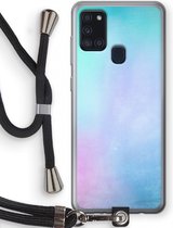 Case Company® - Hoesje met koord geschikt voor Samsung Galaxy A21s hoesje met Koord - Mist pastel - Telefoonhoesje met Zwart Koord - Bescherming aan alle Kanten en Over de Schermrand