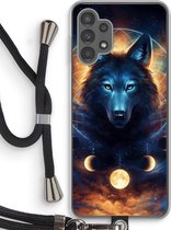 Case Company® - Hoesje met koord geschikt voor Samsung Galaxy A13 4G hoesje met Koord - Wolf Dreamcatcher - Telefoonhoesje met Zwart Koord - Bescherming aan alle Kanten en Over de Schermrand