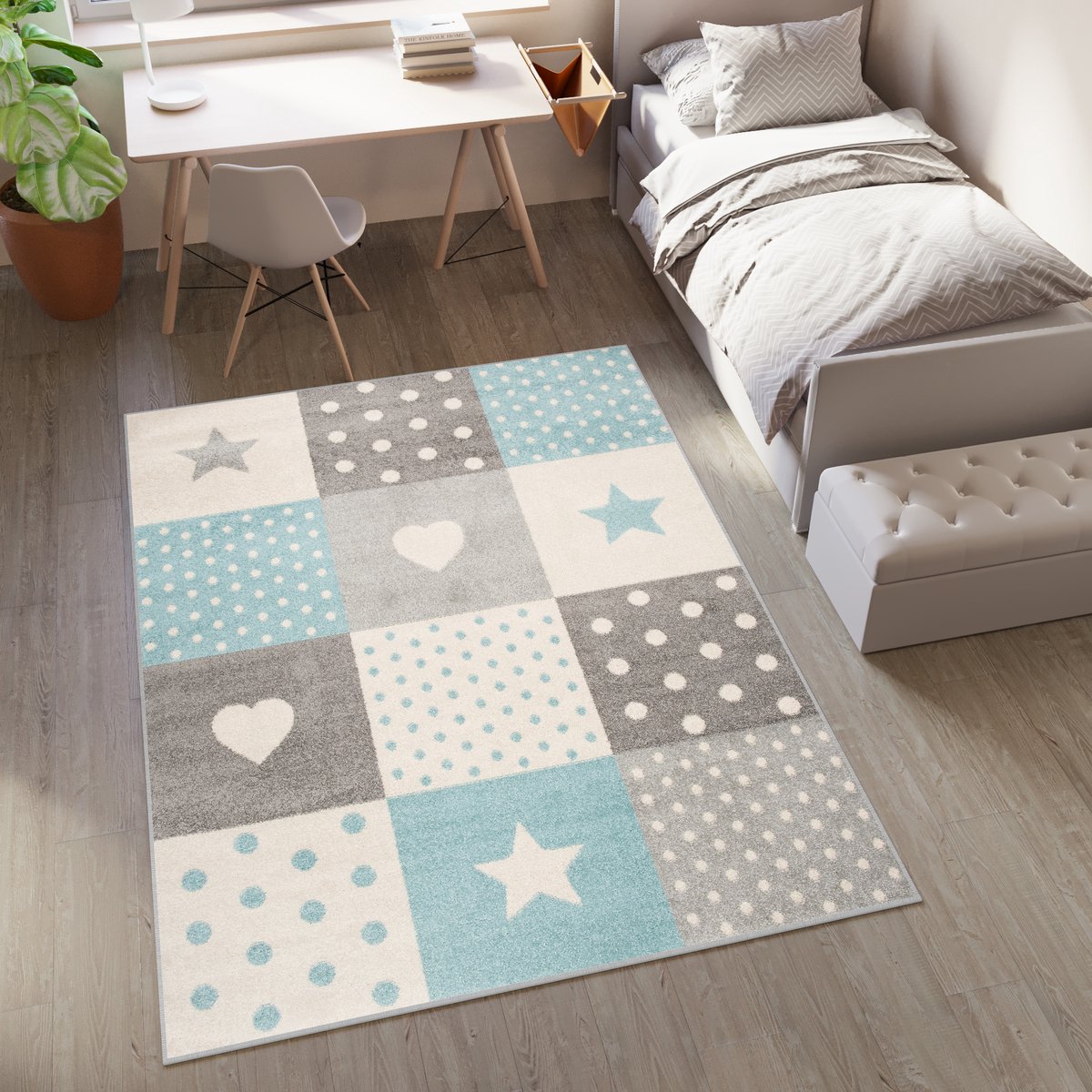 Tapiso Lazur Vloerkleed Beige Blauw Tiener Kinderkamer Tapijt Grijs Blauw 4