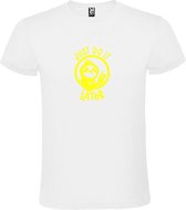 Wit T shirt met print van " Just Do It Later " print Neon Geel size XS