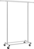 O'DADDY® Kledingrek op Wieltjes - Garderoberek - Verstelbare kledingstang - Uitschuifbare Kledingstang 92-132 cm - 90 kg Belastbaar - Metaal - Zilver