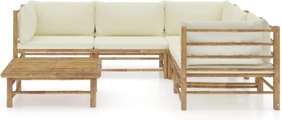 vidaXL - 6-delige - Loungeset - met - crèmewitte - kussens - bamboe