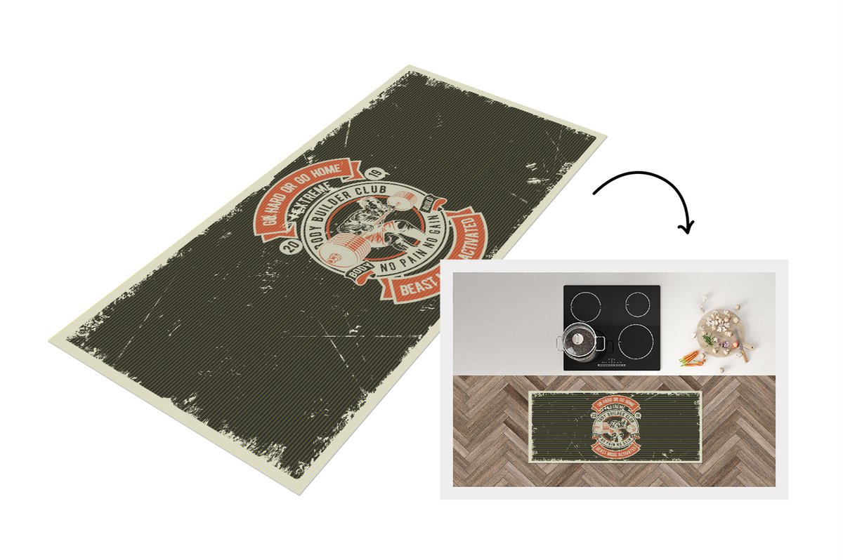 KitchenYeah Keukenloper - Loper keuken - Mancave - Gewichten - Sport - Retro - 120x50 cm - Keukenloper vinyl Multicolor