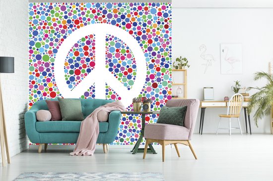 Papier peint photo peint photo vinyle - Flower power signe de paix largeur 280 cm x hauteur 280 cm - Tirage photo sur papier peint (disponible en 7 tailles)