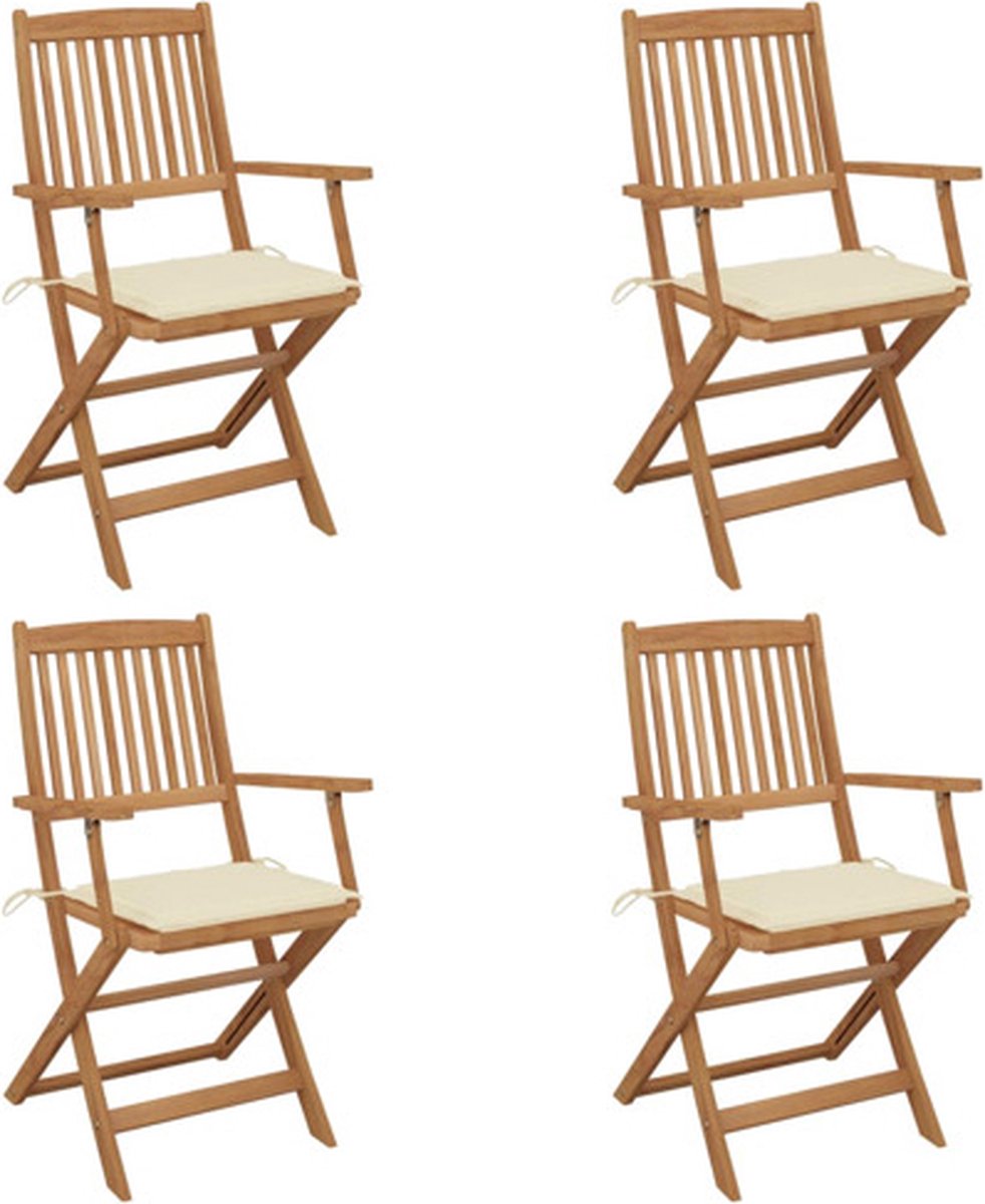 vidaXL - Tuinstoelen - 4 - st - inklapbaar - met - kussens - massief - acaciahout