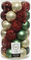 37x stuks kunststof kerstballen parel/rood/donkergroen/salie groen 6 cm - Onbreekbare plastic kerstballen