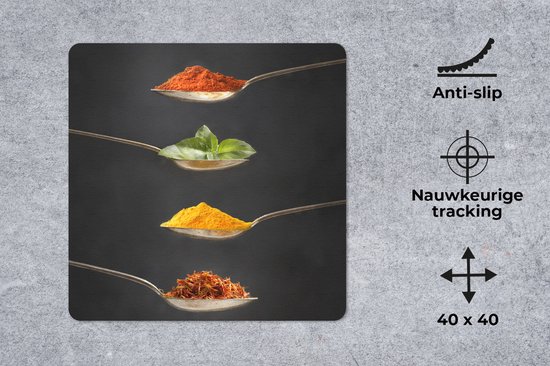 Tapis de souris XXL - Sous-main - Tapis de bureau - Herbes - Cuillère - Épices - Zwart - Italien - 40x40 cm - Tapis de souris XXL