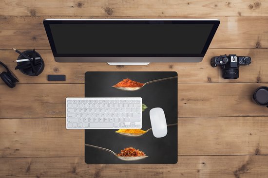 Tapis de souris XXL - Sous-main - Tapis de bureau - Herbes - Cuillère - Épices - Zwart - Italien - 40x40 cm - Tapis de souris XXL