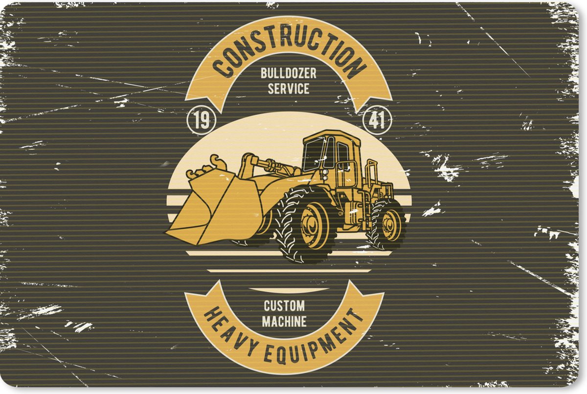 Muismat XXL 90x60 cm - Bureau onderlegger - Bureau mat Bulldozer - Geel - Tekening - Retro - Bureaumat - Gaming mousepad xl - Bureaulegger groot - Computer deskmat