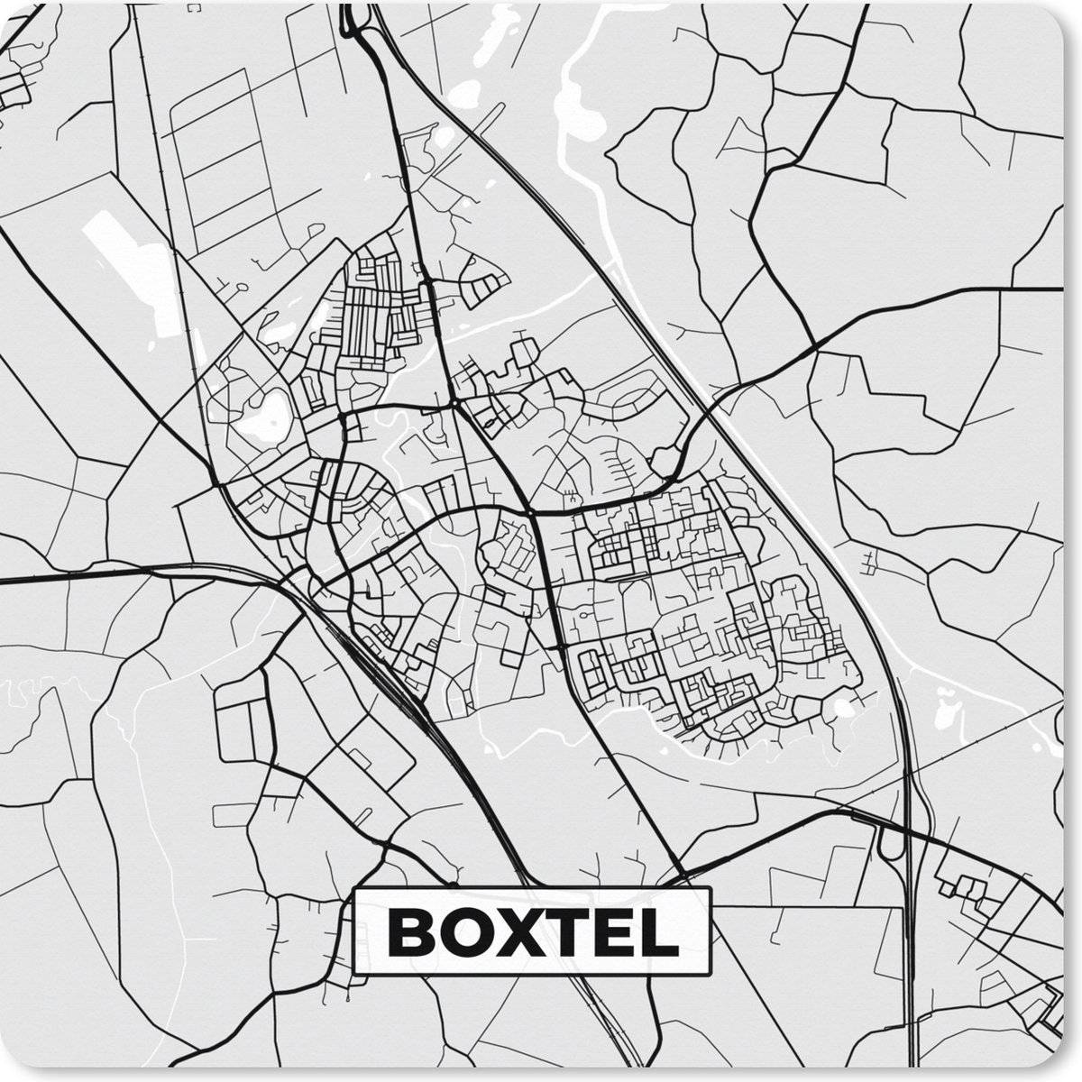 Muismat XXL 40x40 cm - Bureau onderlegger - Bureau mat Stadskaart - Boxtel - Grijs - Wit - Bureaumat - Gaming mousepad xl - Bureaulegger groot - Computer deskmat