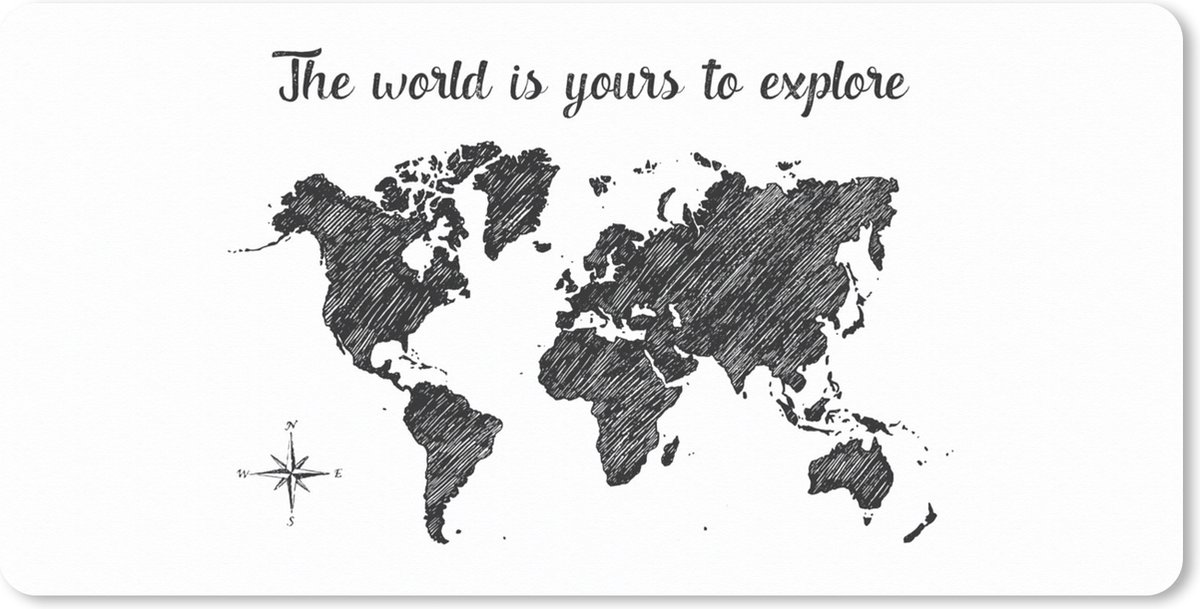Muismat XXL 100x50 cm - Bureau onderlegger - Bureau mat Wereldkaart - Zwart - Quote - Bureaumat - Gaming mousepad xl - Bureaulegger groot - Computer deskmat