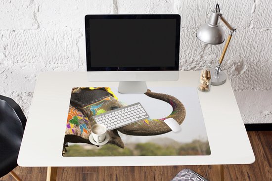 Muismat XXL 90x60 cm - Bureau onderlegger - Bureau mat Olifant - Kunst - India - Bureaumat - Gaming mousepad xl - Bureaulegger groot - Computer deskmat