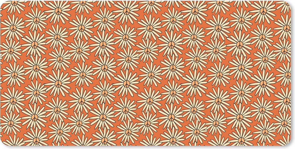 Muismat XXL 90x45 cm - Bureau onderlegger - Bureau mat Patronen - Vintage - Bloem - Oranje - Bureaumat - Gaming mousepad xl - Bureaulegger groot - Computer deskmat