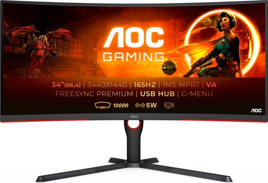 AOC G3 CU34G3S - QHD Curved Ultrawide Gaming Monitor