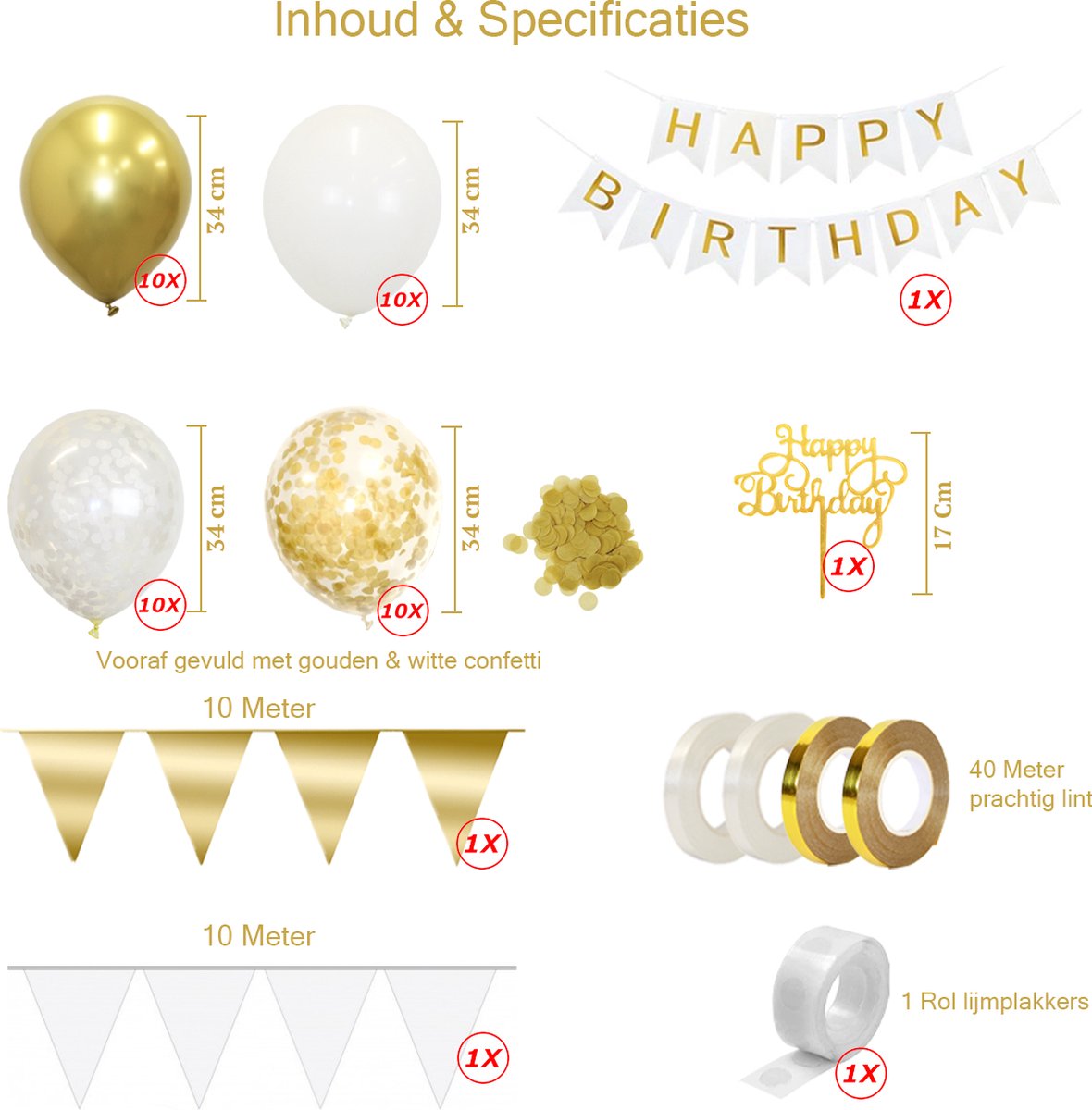 Happy Birthday Slingers Verjaardag Versiering Gouden Helium Ballonnen Abraham Sara Feest Versiering Wit Confetti Ballon — afbeelding 2