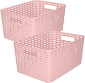 Set van 7x stuks opbergboxen/opbergmandjes rotan oud roze kunststof met inhoud 6 en 10 liter