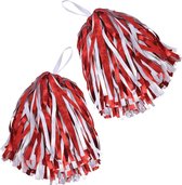 2x Cheerballs/Pompoms in het rood/wit - Cheerleaders verkleed accessoires