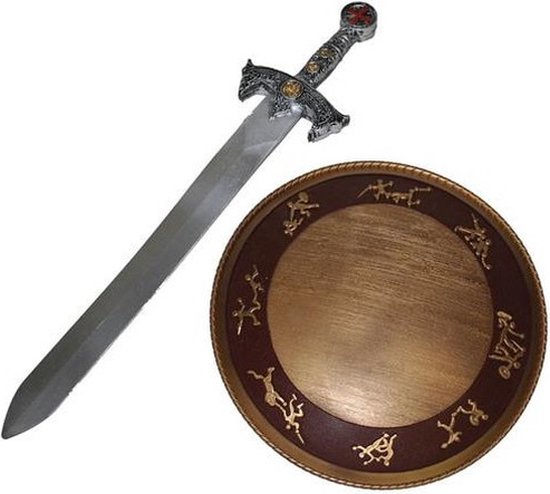 Verkleed speelgoed wapens set Middeleeuws/ridder/vikingen zwaard 58 cm en schild 32 cm - Kostuum accessoires