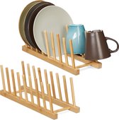 Relaxdays 2x porte-assiettes bambou - support planche à découper - égouttoir bois - porte-assiettes cuisine