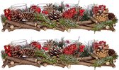 Set van 2x stuks kerst thema kaarsenhouders ornamenten red/green nature 40 x 16 x 8 cm - Voor 4x kaarsjes - Tafel decoratie