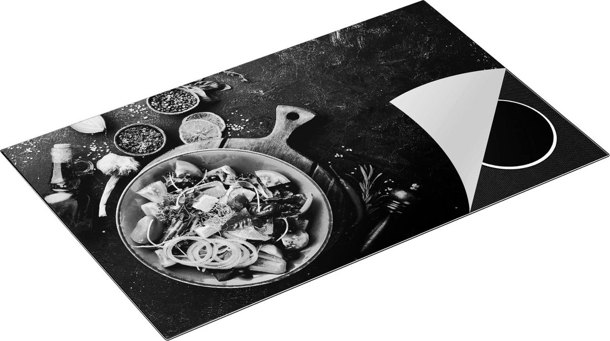 Chefcare Inductie Beschermer Salade met Groentes - Zwart Wit - 85x55 cm - Afdekplaat Inductie - Kookplaat Beschermer - Inductie Mat