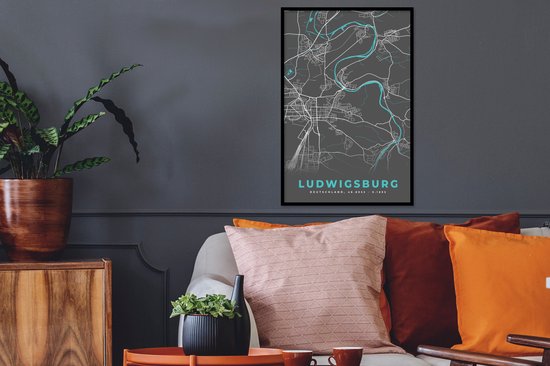 Cadre photo avec affiche - Plan de la ville - Ludwigsburg - Allemagne - Plan - Carte - 40x60 cm - Cadre pour affiche