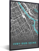 Fotolijst incl. Poster - Frankrijk - Ivry-sur-Seine - Kaart - Plattegrond - Stadskaart - 40x60 cm - Posterlijst