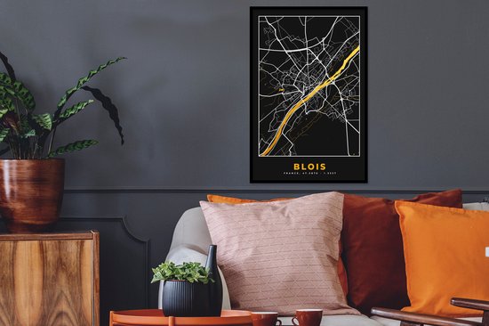 Cadre photo avec poster - Plan de ville - Blois - Carte - France - 40x60 cm - Cadre poster