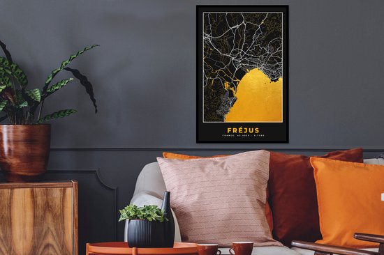 Cadre photo avec affiche - Carte - Fréjus - Carte - France - Plan de la ville - 40x60 cm - Cadre pour affiche