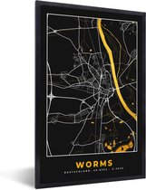 Fotolijst incl. Poster - Black and Gold – Stadskaart – Worms – Duitsland – Plattegrond – Kaart - 80x120 cm - Posterlijst