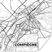 Poster Compiègne - Kaart - Stadskaart - Frankrijk - Plattegrond - Zwart wit - 50x50 cm