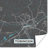 Poster Blauw – Duitsland – Plattegrond – Stadskaart – Kaart – Tübingen - 50x50 cm