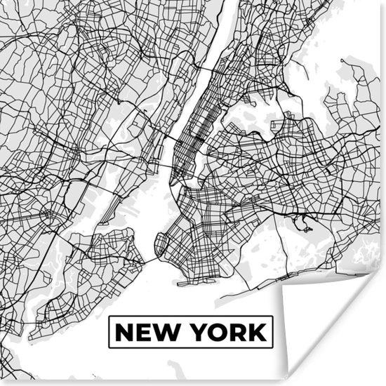 Poster New York - Stadskaart - Zwart Wit - Plattegrond - Kaart - 75x75 cm