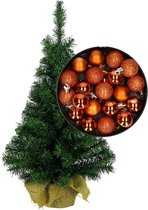 Mini kerstboom/kunst kerstboom H35 cm inclusief kerstballen oranje - Kerstversiering