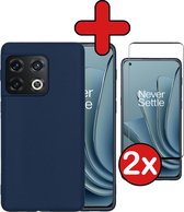 Hoesje Geschikt voor OnePlus 10 Pro Hoesje Siliconen Case Hoes Met 2x Screenprotector - Hoes Geschikt voor OnePlus 10 Pro Hoes Cover Case - Donkerblauw