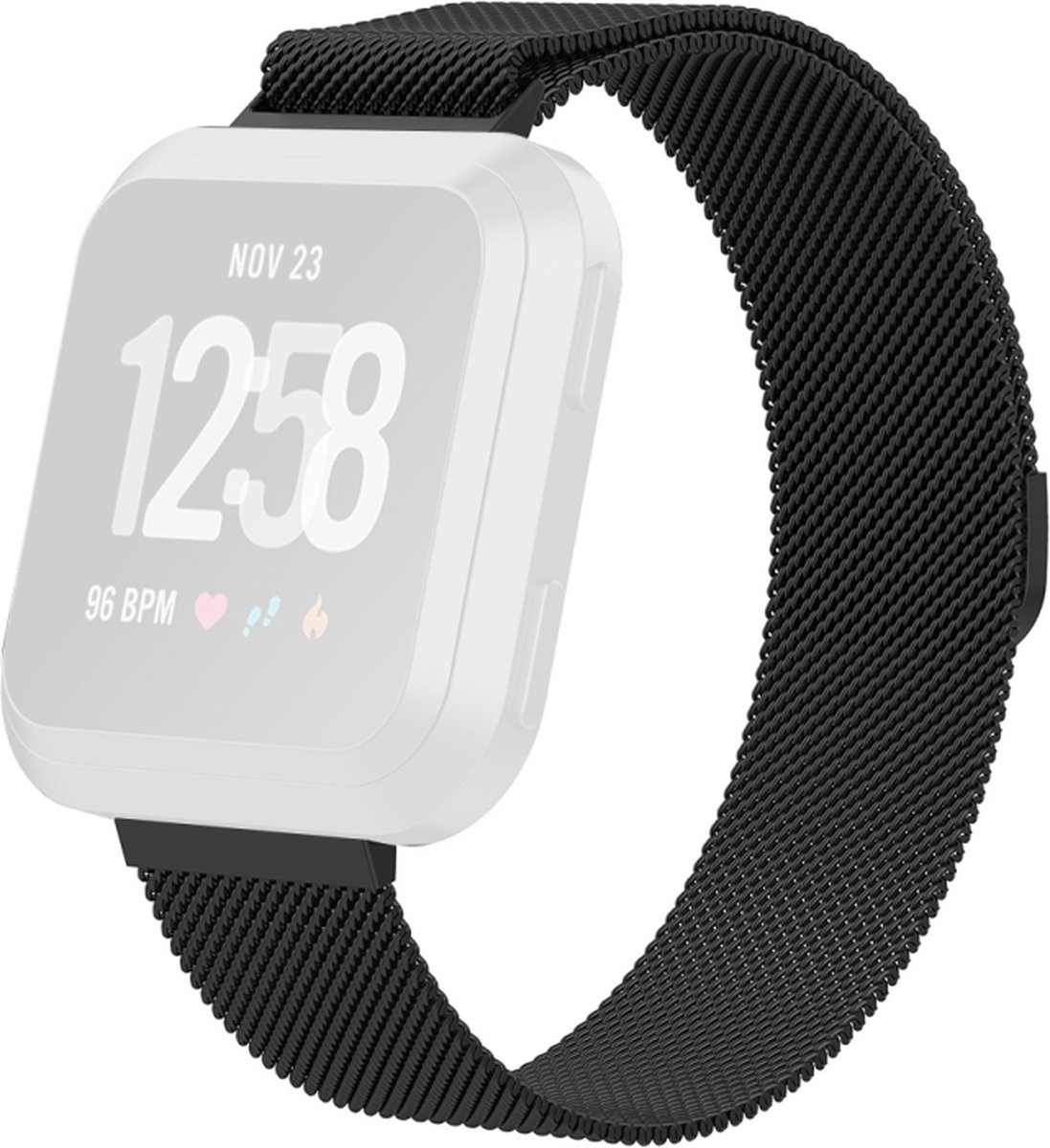 Milanees bandje - geschikt voor Fitbit Versa / Versa 2 - maat M/L - zwart