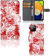 GSM Hoesje Geschikt voor Samsung Galaxy A03 Book Style Case Angel Skull Red